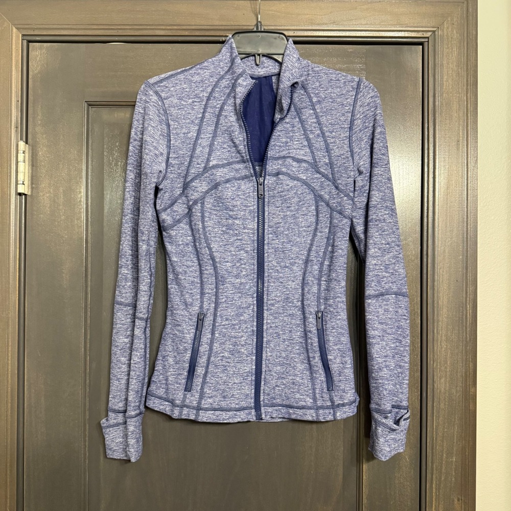 Lululemon Define Jacket Blue Space Dye Heathered Full Zip Yoga Size 6